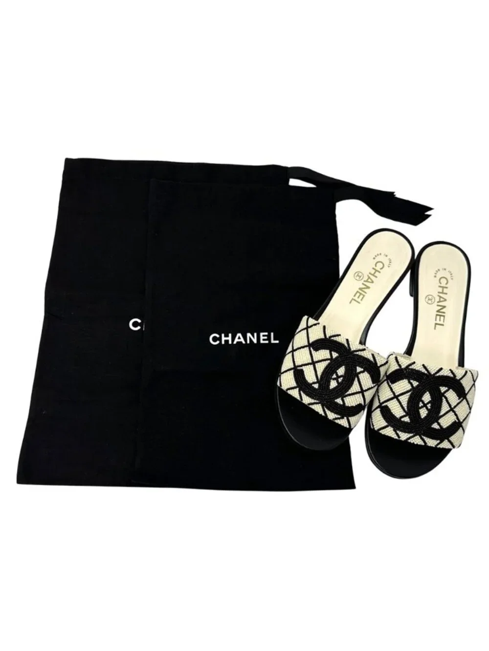 Chanel Sandals CC Logo Beads White Black 38 Summer - Picture 9 of 14